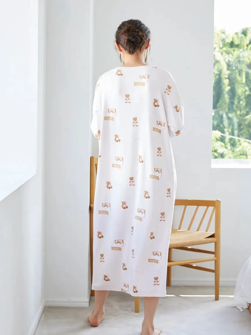 GOOD NIGHT BEAR Motif Loungewear Dress