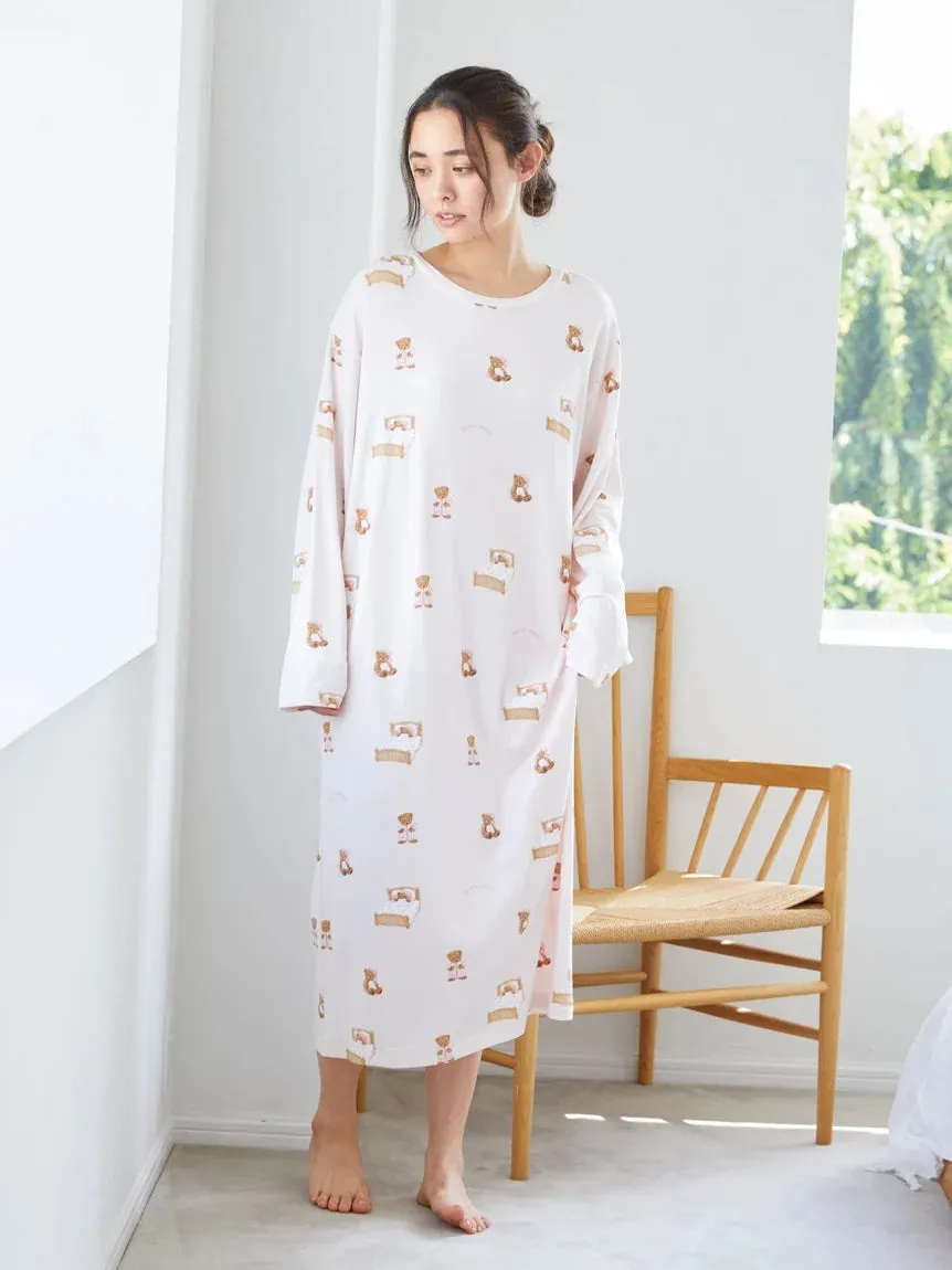 GOOD NIGHT BEAR Motif Loungewear Dress