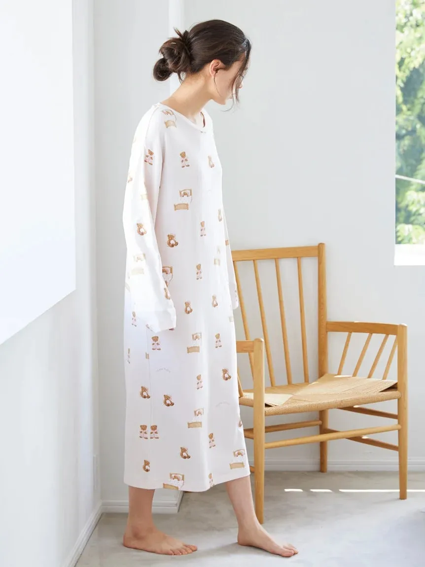 GOOD NIGHT BEAR Motif Loungewear Dress