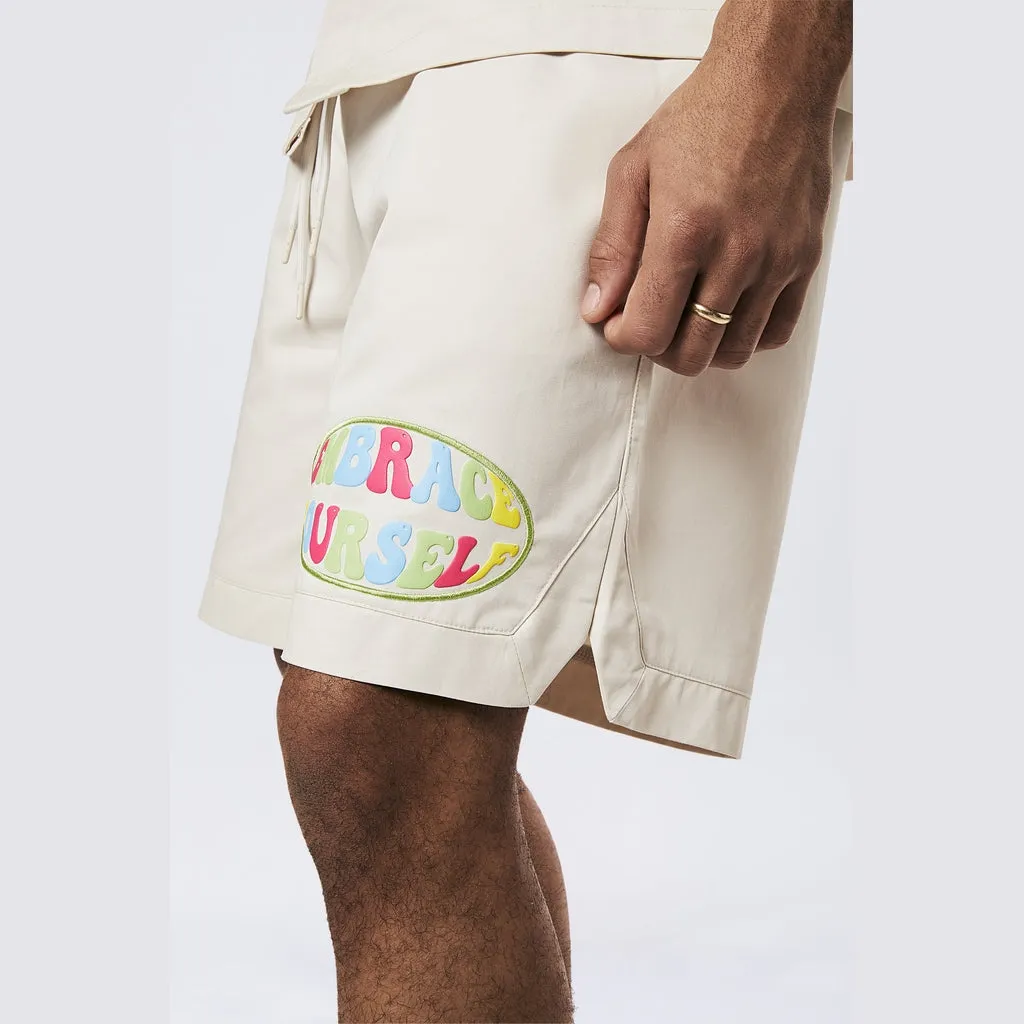 Graphic Heavy Textured Twill Shorts - Chalk