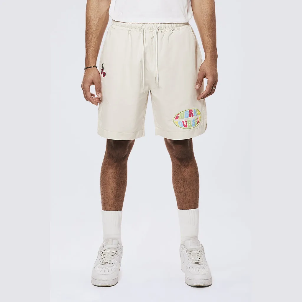 Graphic Heavy Textured Twill Shorts - Chalk