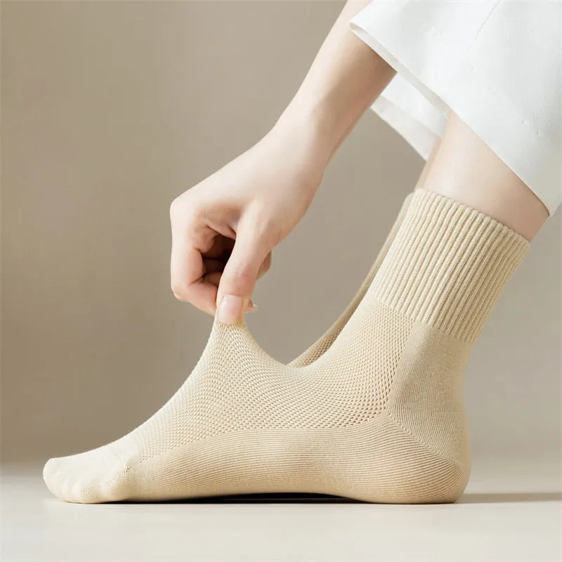 GRW Women Socks New Cotton Breathable Solid Color Casual Spring Summer Fashion Mesh