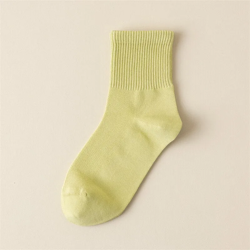 GRW Women Socks New Cotton Breathable Solid Color Casual Spring Summer Fashion Mesh