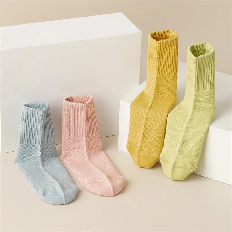 GRW Women Socks New Cotton Breathable Solid Color Casual Spring Summer Fashion Mesh