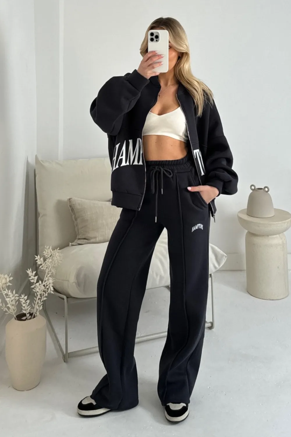 Hamptons steel grey printed bomber jacket and straight leg jogger