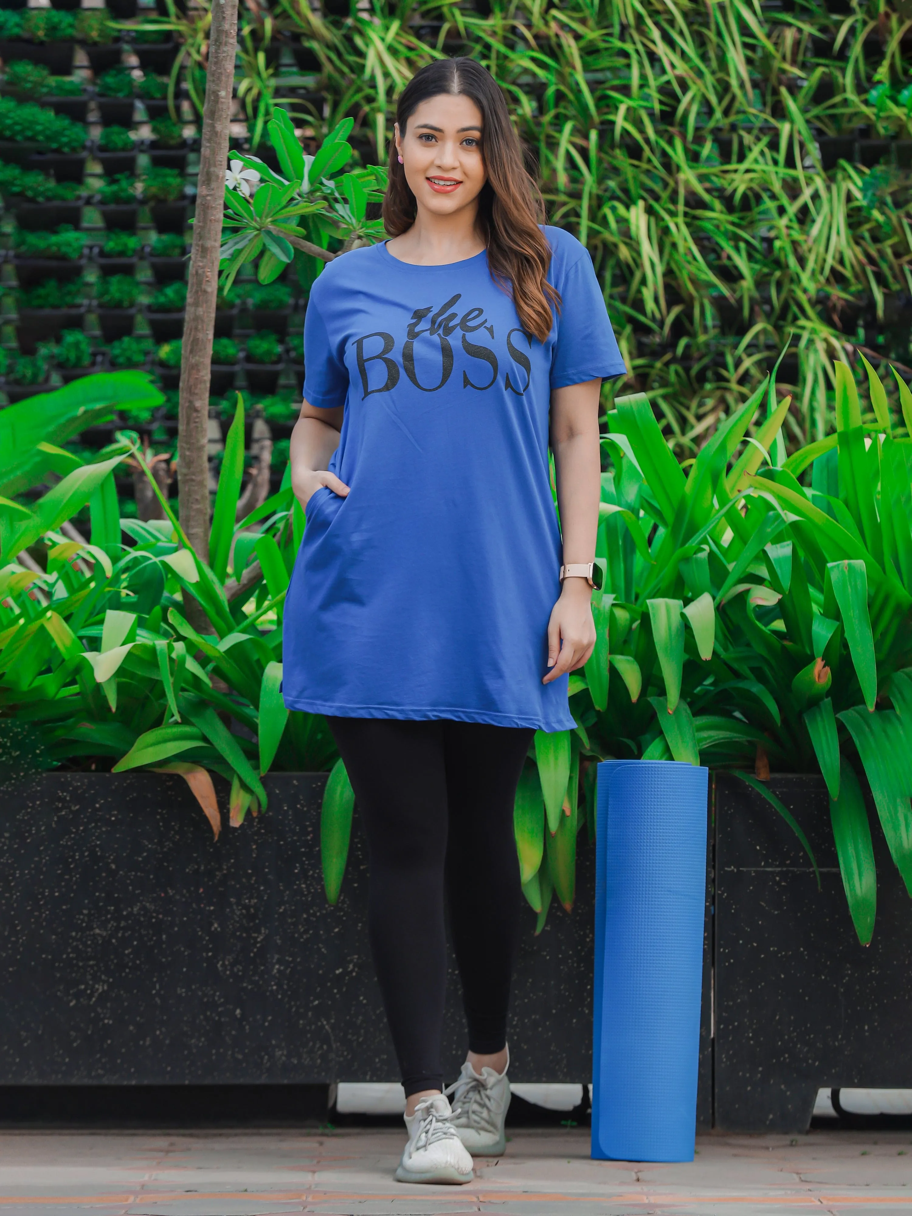 Hosiery Cotton Plus Size T-shirt with Pockets Ocean Blue