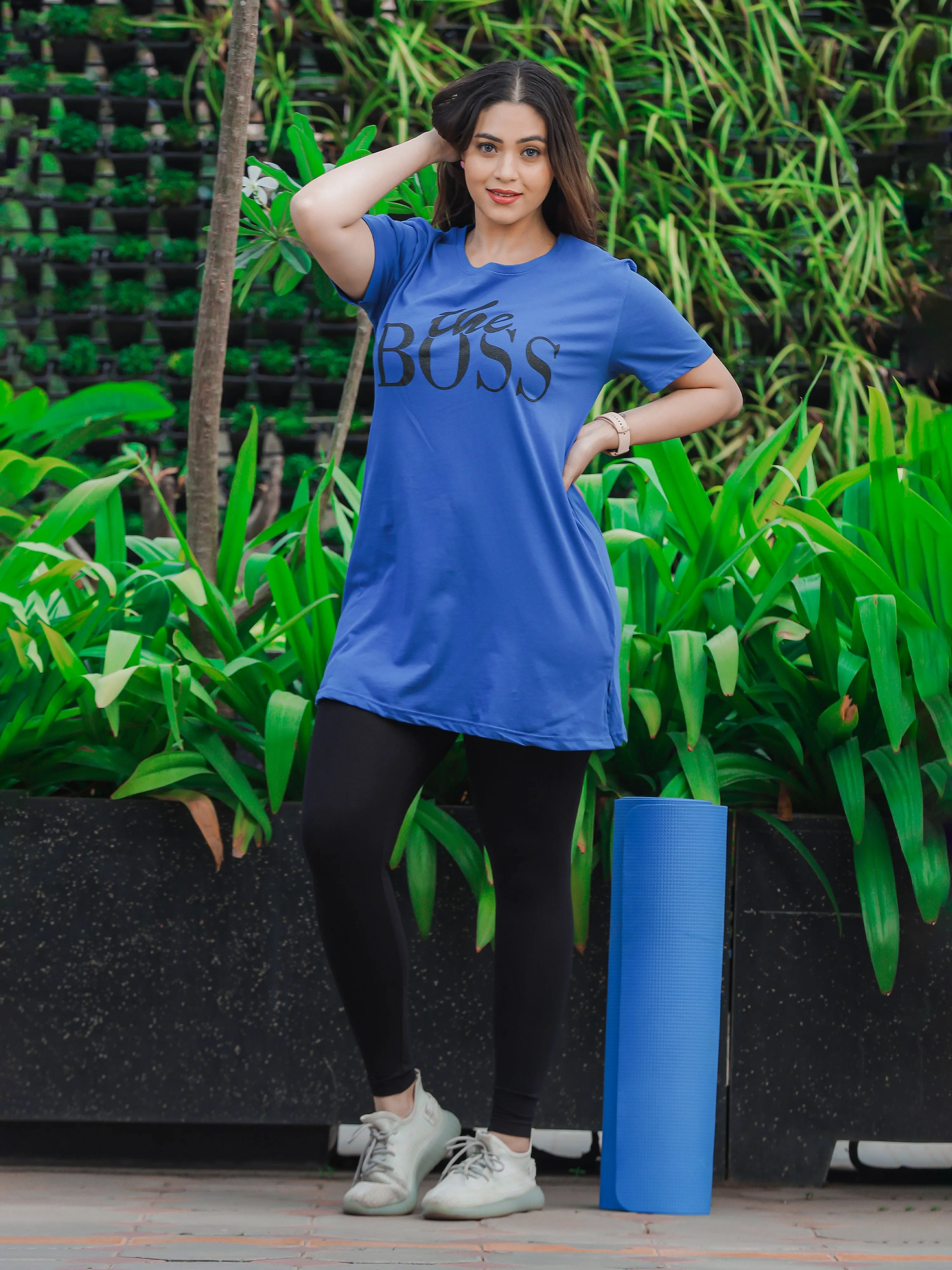 Hosiery Cotton Plus Size T-shirt with Pockets Ocean Blue