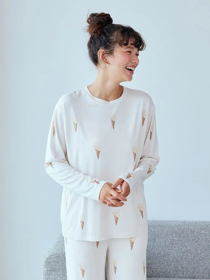 Ice Cream Pattern Long Sleeve Pajama Shirt