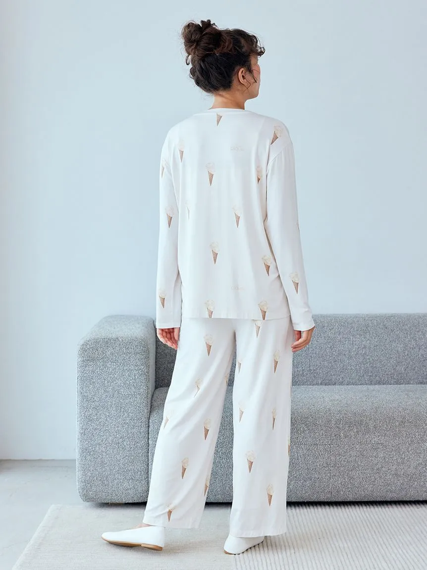 Ice Cream Pattern Long Sleeve Pajama Shirt