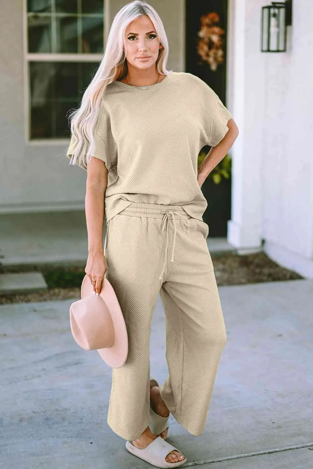 Incredible Textured Short Sleeve Top and Pants Set