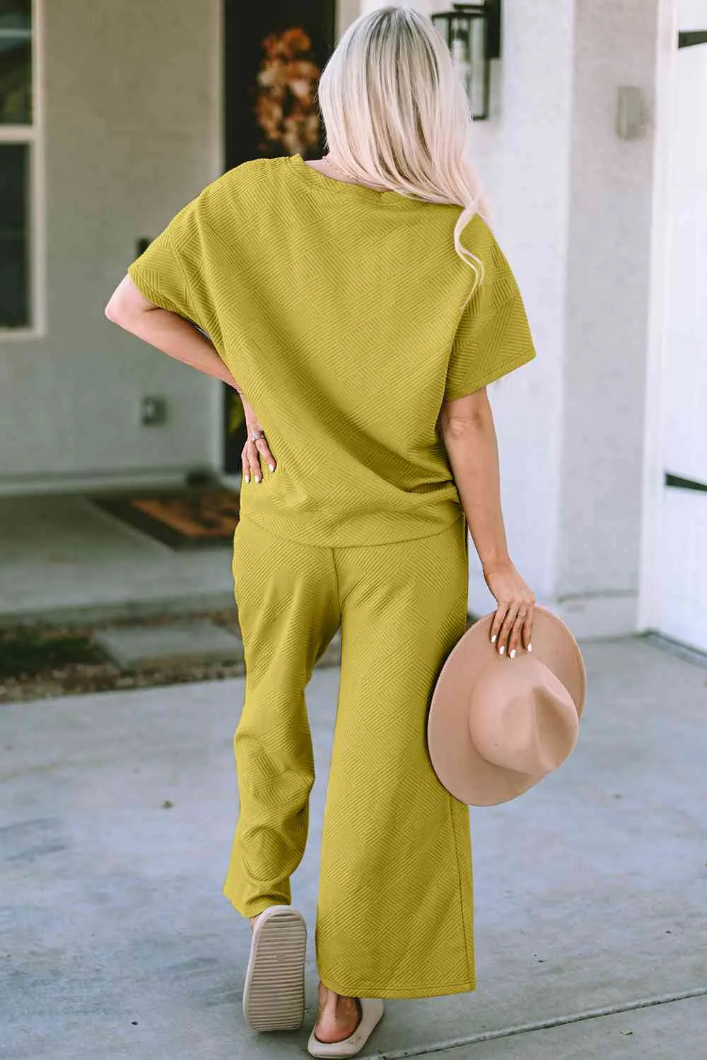 Incredible Textured Short Sleeve Top and Pants Set