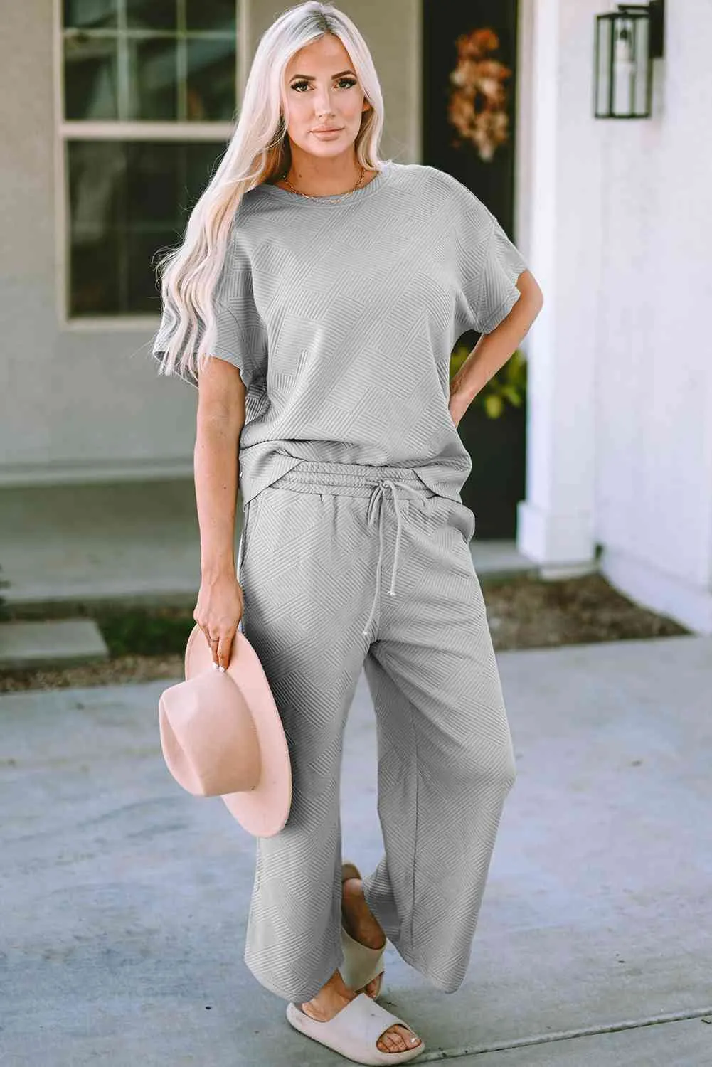 Incredible Textured Short Sleeve Top and Pants Set