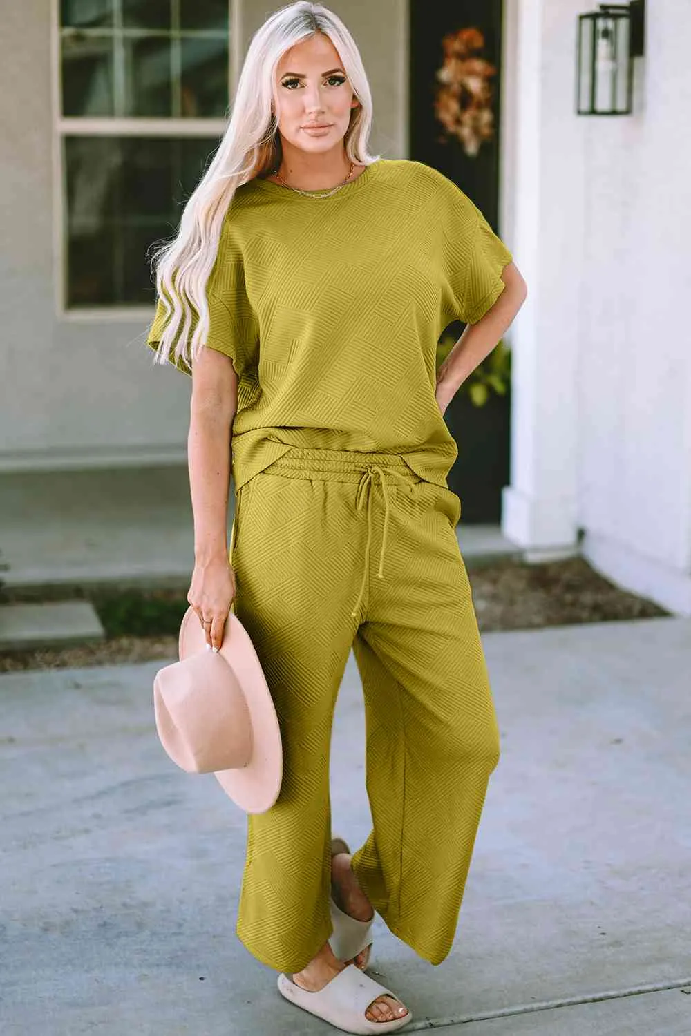 Incredible Textured Short Sleeve Top and Pants Set