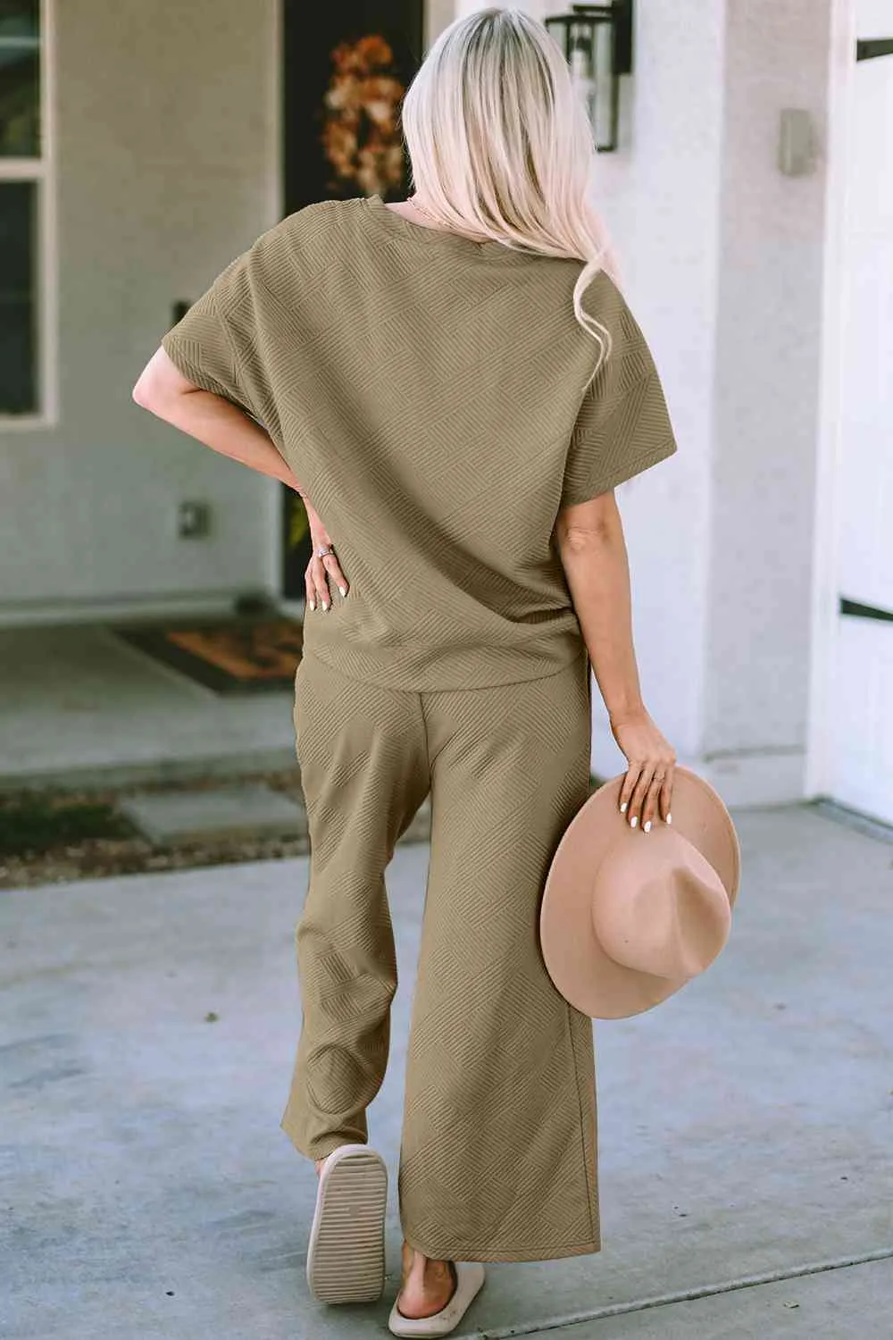 Incredible Textured Short Sleeve Top and Pants Set