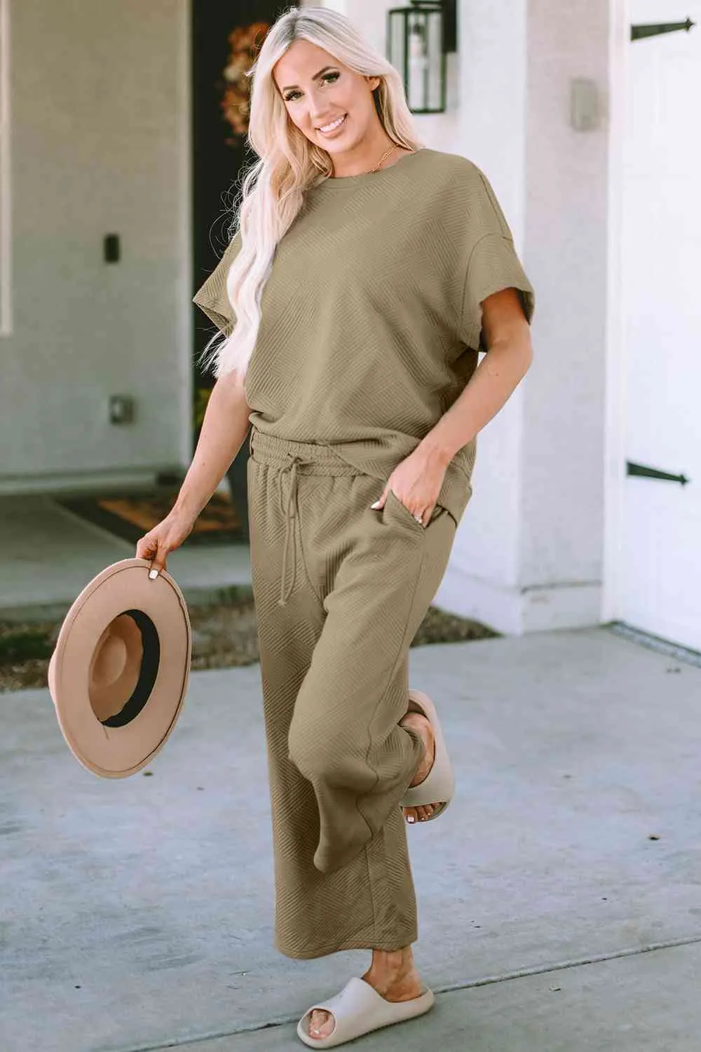 Incredible Textured Short Sleeve Top and Pants Set