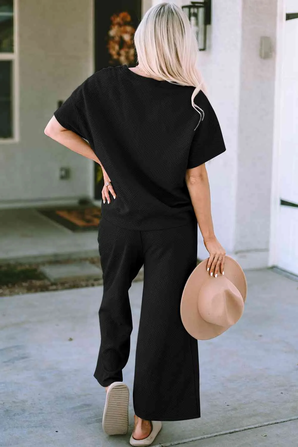 Incredible Textured Short Sleeve Top and Pants Set