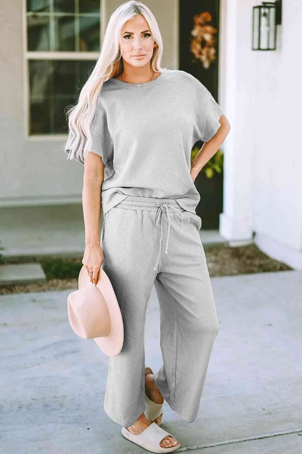 Incredible Textured Short Sleeve Top and Pants Set