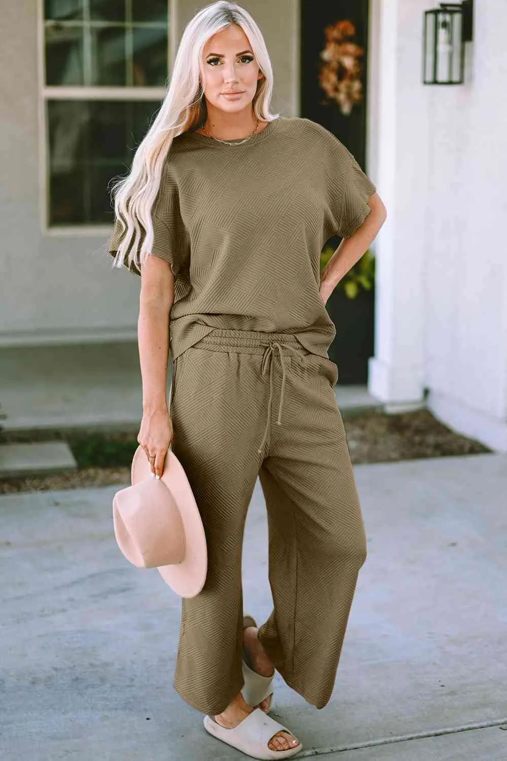 Incredible Textured Short Sleeve Top and Pants Set