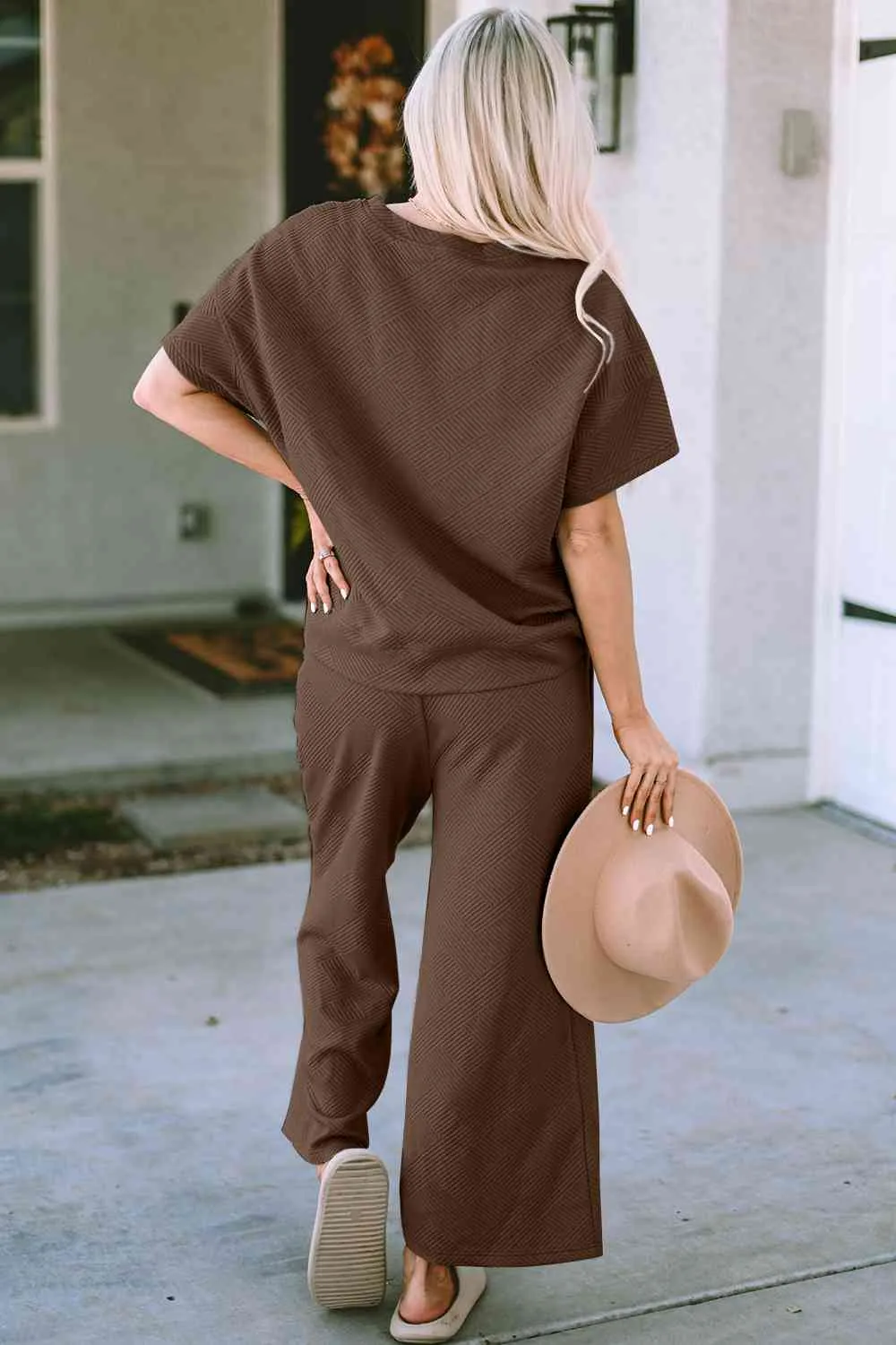 Incredible Textured Short Sleeve Top and Pants Set