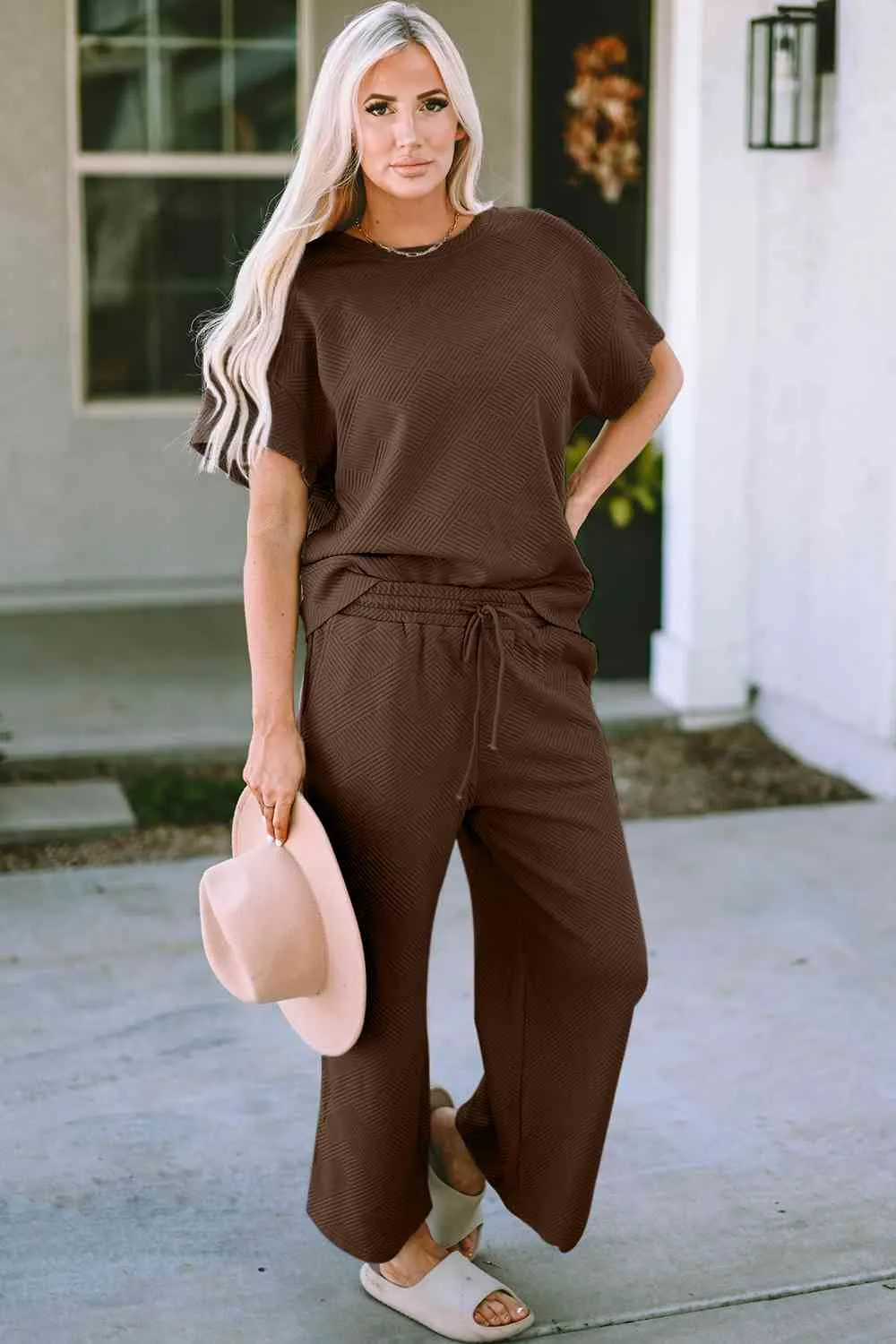 Incredible Textured Short Sleeve Top and Pants Set