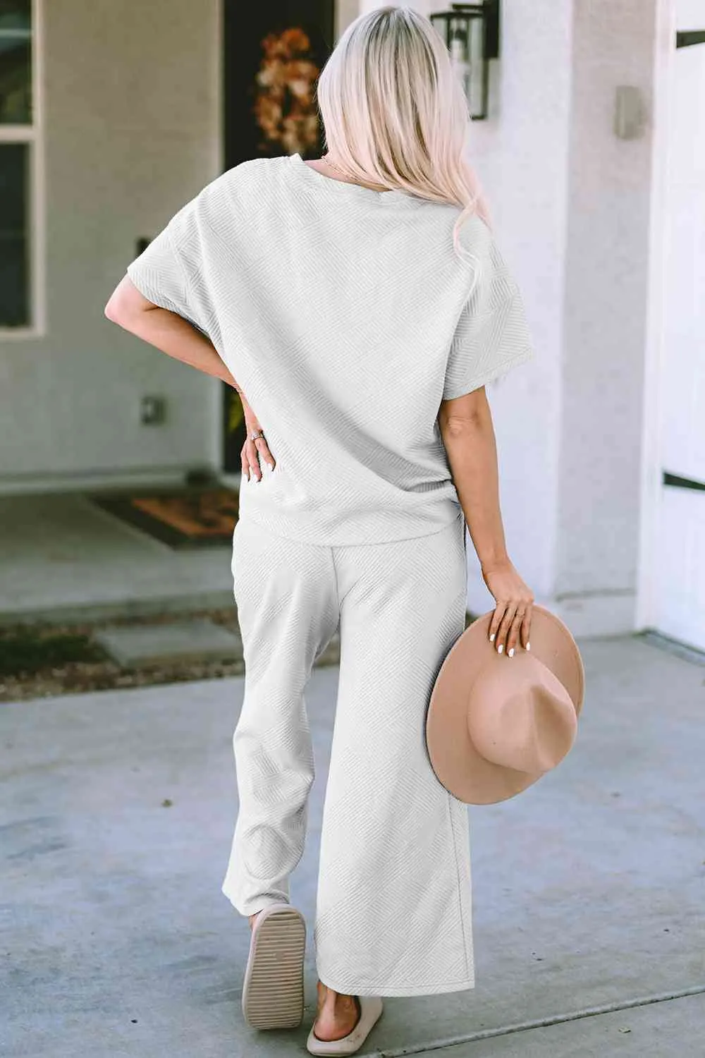 Incredible Textured Short Sleeve Top and Pants Set