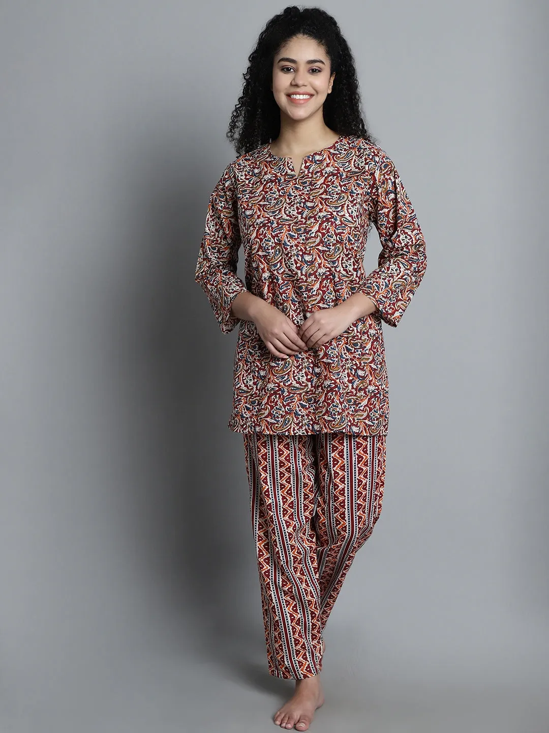 Jaipuri Print Short Kurti with Trouser Set