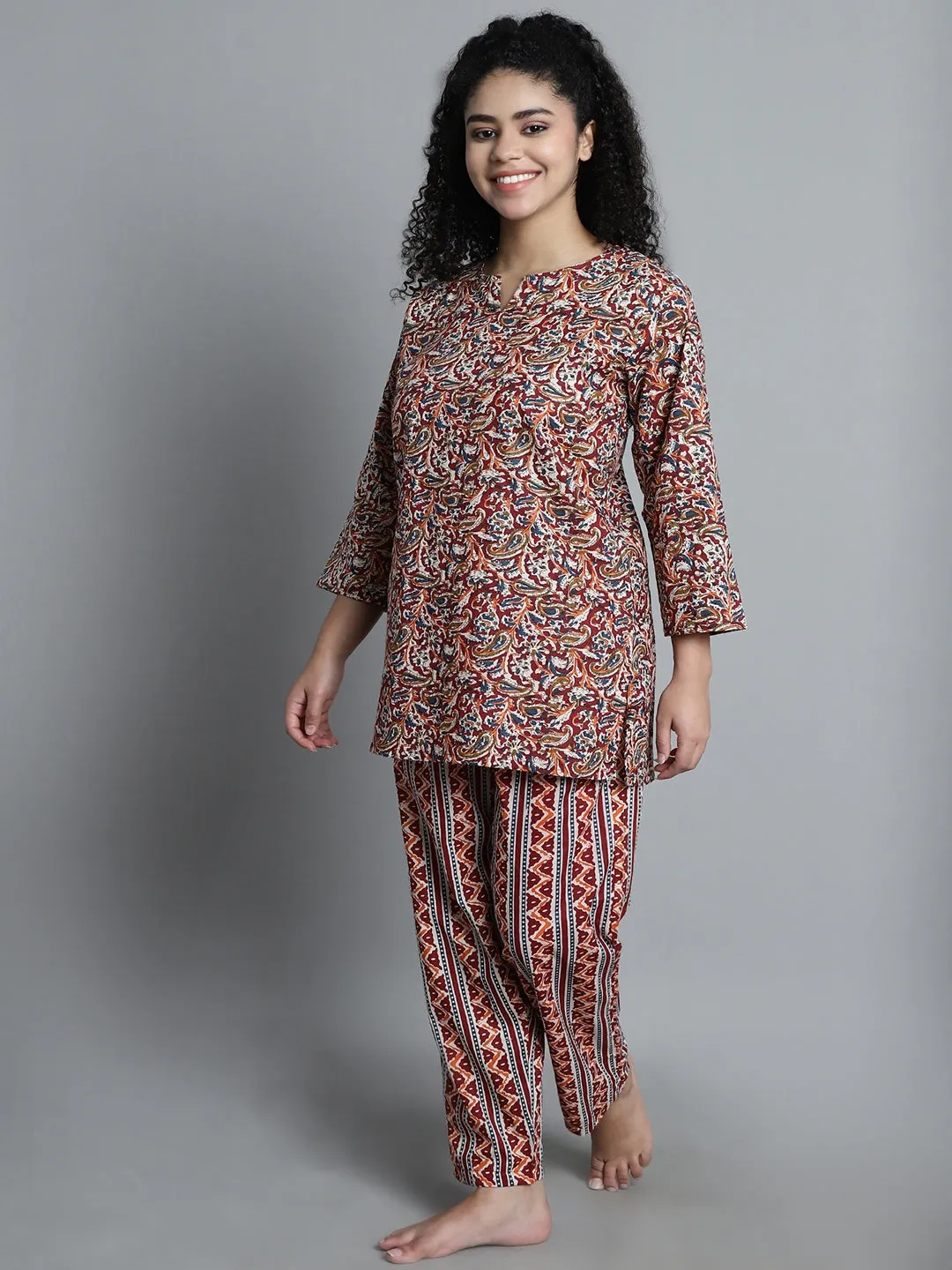 Jaipuri Print Short Kurti with Trouser Set