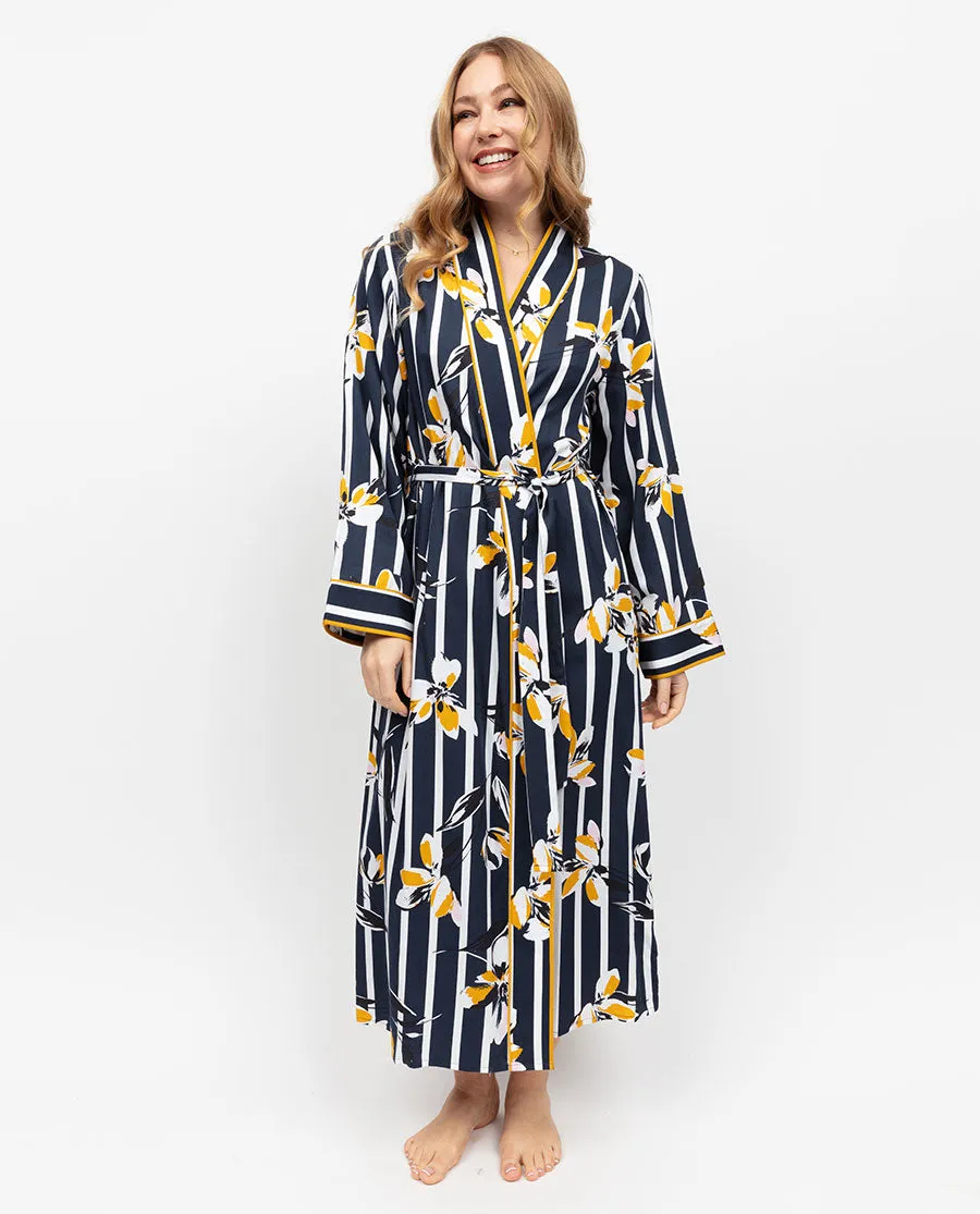 Knightsbridge Floral Stripe Print Long Dressing Gown