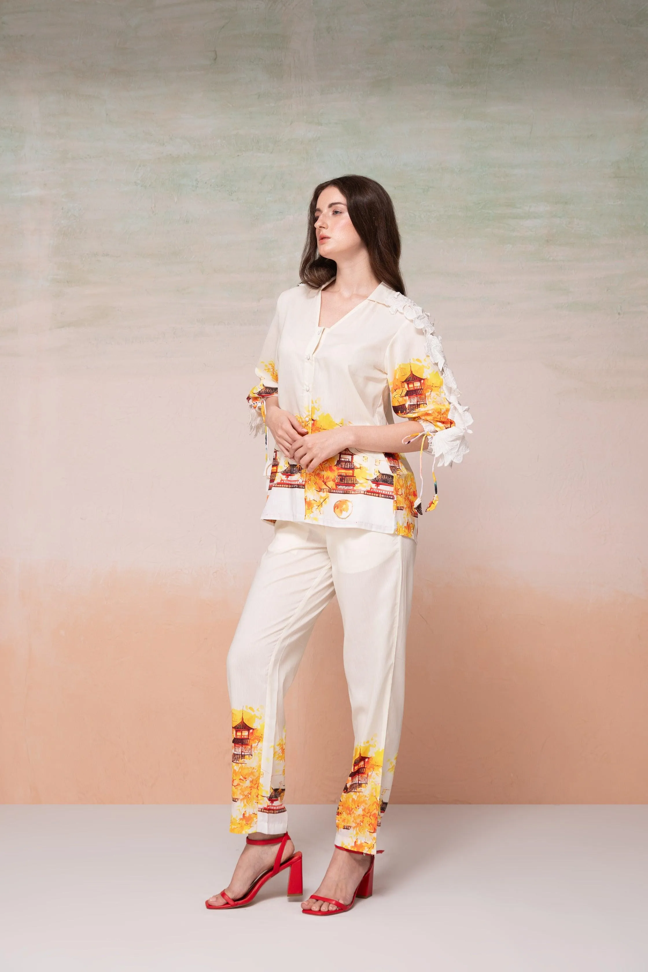 Lemon Yellow Cut Work Pyjama Set in Muslin Fabric for Women - Breathable Summer Loungewear