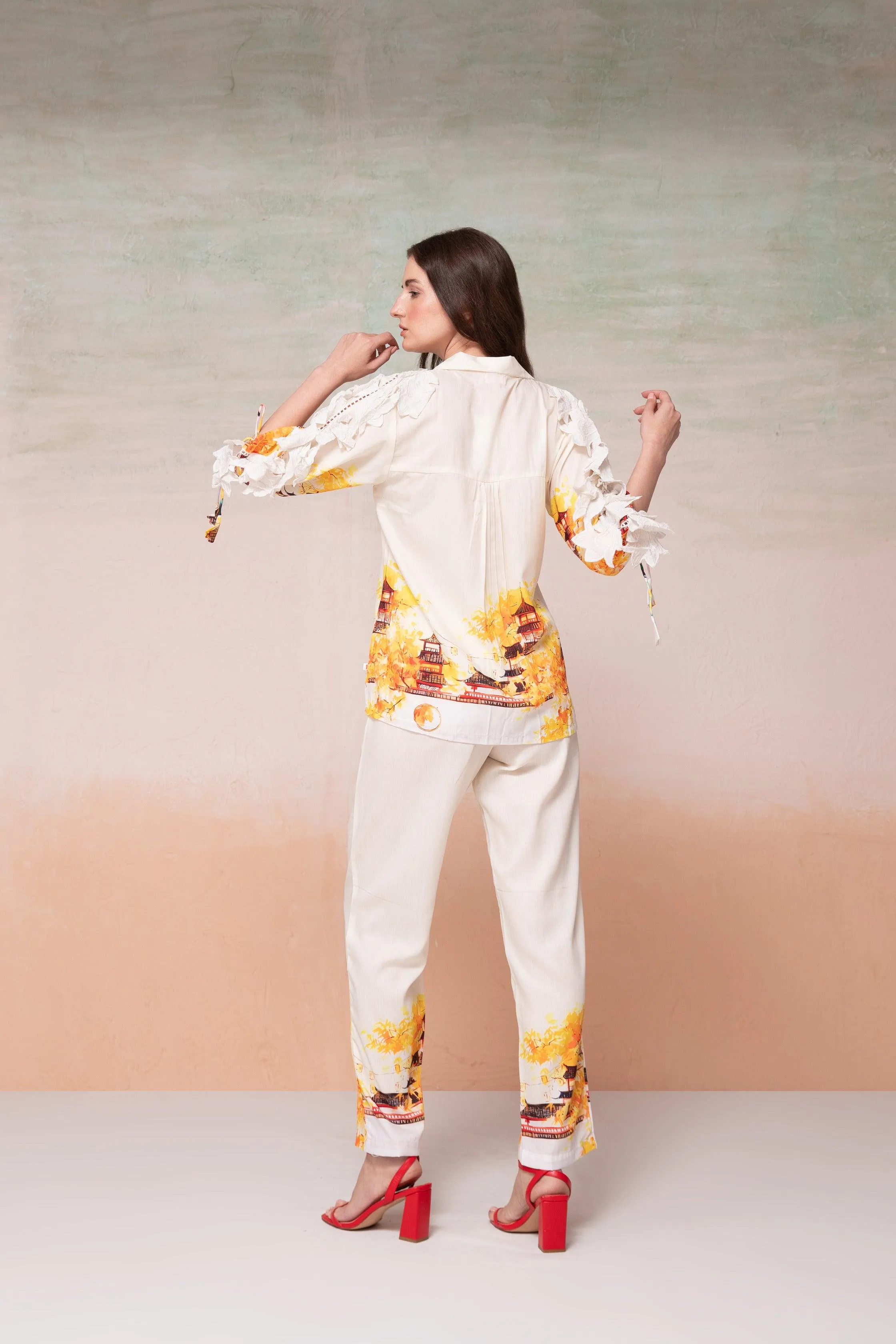 Lemon Yellow Cut Work Pyjama Set in Muslin Fabric for Women - Breathable Summer Loungewear