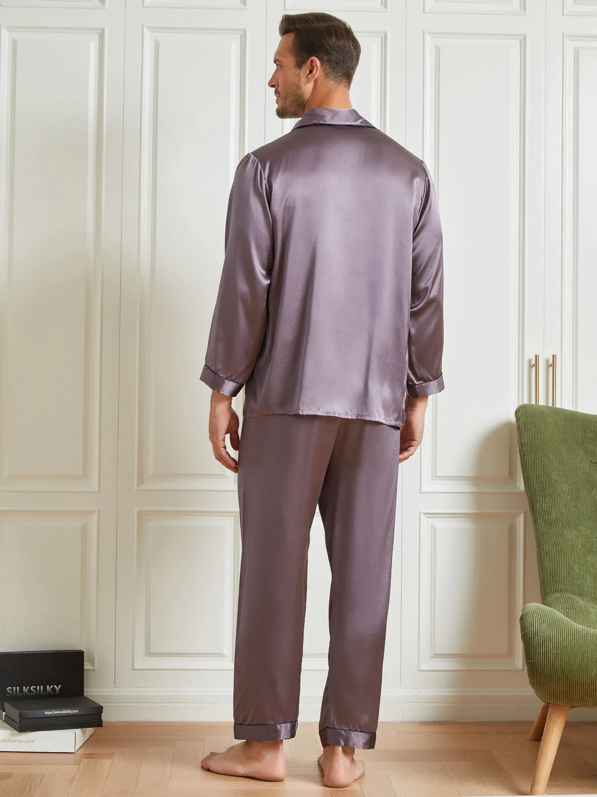 Luxurious Silk Men's Lapel Pajamas 2Pcs