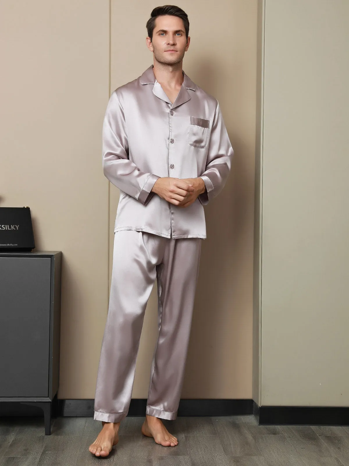 Luxurious Silk Men's Lapel Pajamas 2Pcs