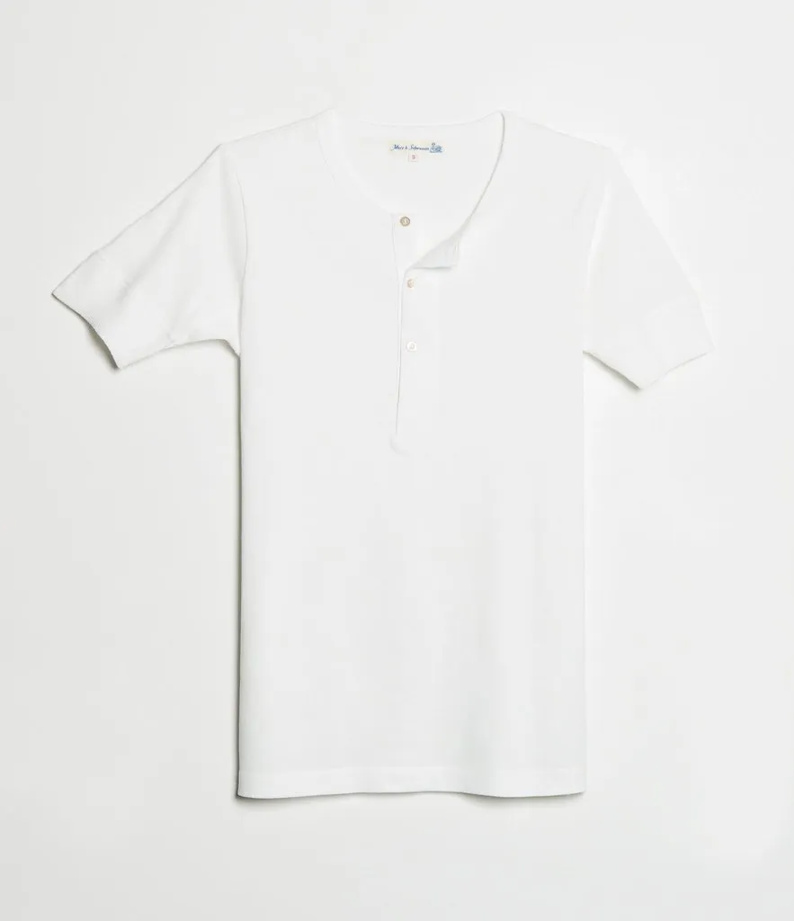 Merz b. Schwanen 207 Short Sleeve Henley - White