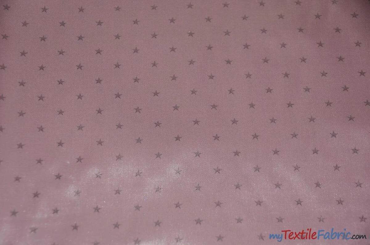 Mini Star Silky Satin Fabric | Soft Mini Star Charmeuse Fabric | 60" Wide | White Pink Mint |