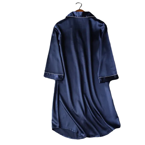 Modern Womens Nightshirt with Front Pocket, Satin Sleepwear, Long w 3/4 Sleeve, XS-4XL