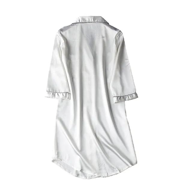 Modern Womens Nightshirt with Front Pocket, Satin Sleepwear, Long w 3/4 Sleeve, XS-4XL