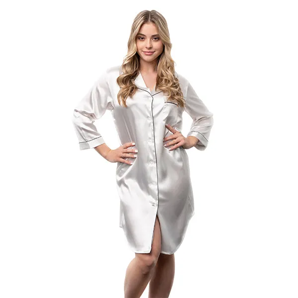 Modern Womens Nightshirt with Front Pocket, Satin Sleepwear, Long w 3/4 Sleeve, XS-4XL