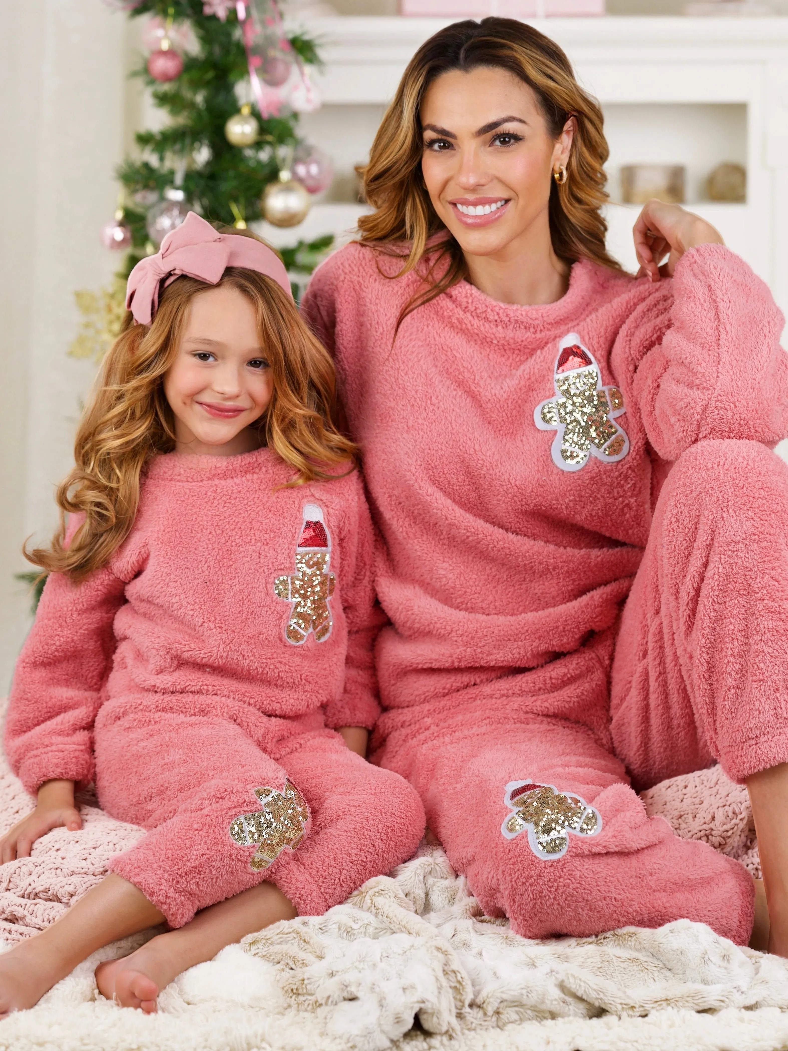 Mommy and Me Gingerbread Delight Fleece Christmas Lounge Set