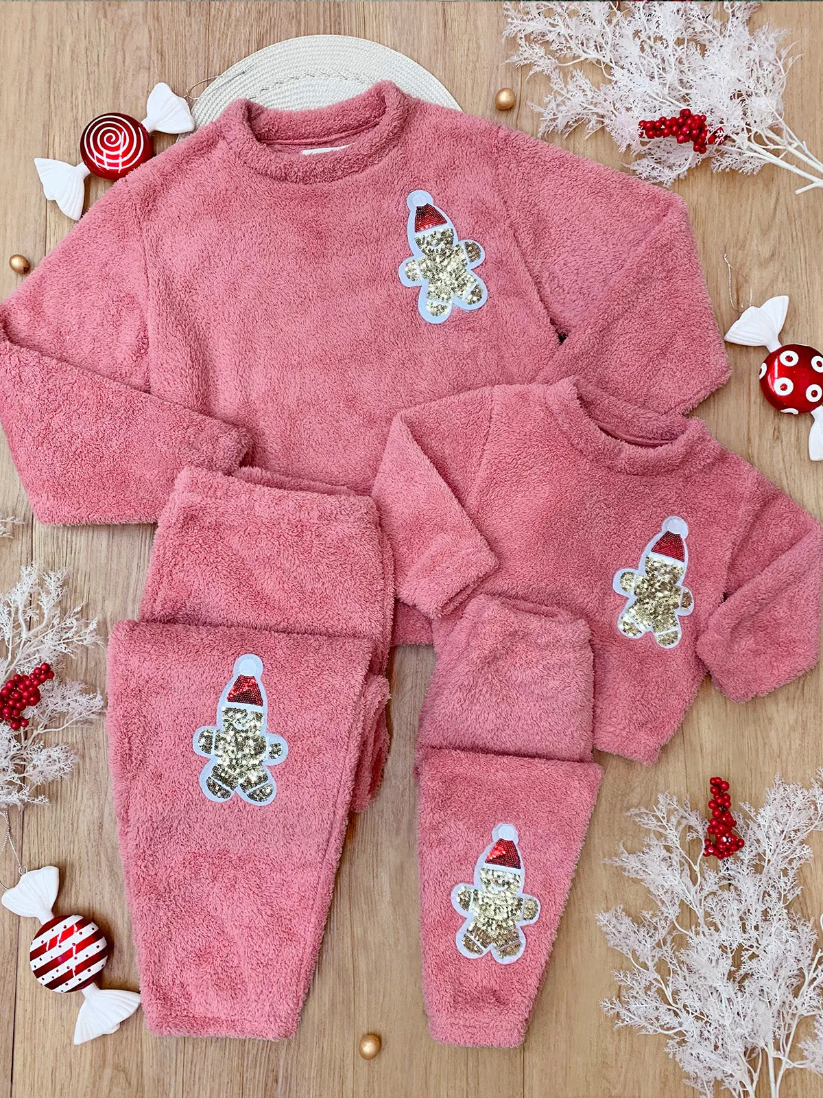 Mommy and Me Gingerbread Delight Fleece Christmas Lounge Set