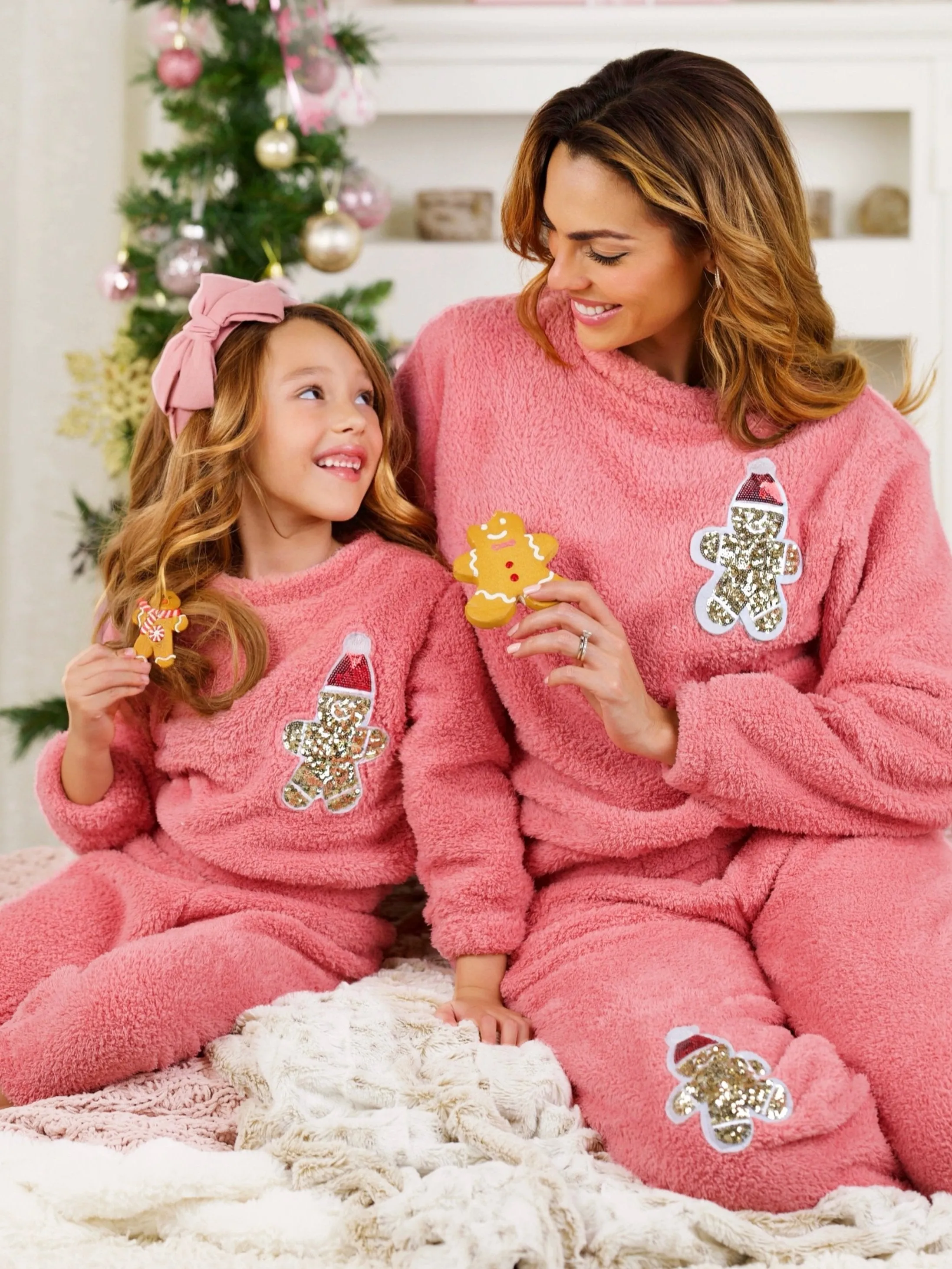 Mommy and Me Gingerbread Delight Fleece Christmas Lounge Set