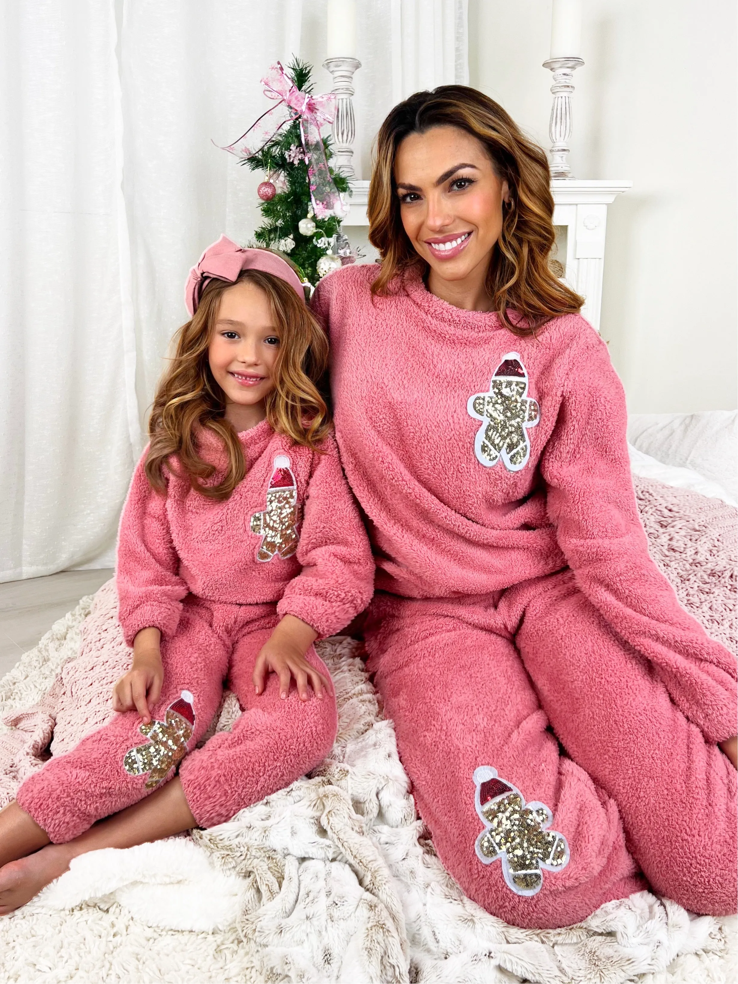 Mommy and Me Gingerbread Delight Fleece Christmas Lounge Set