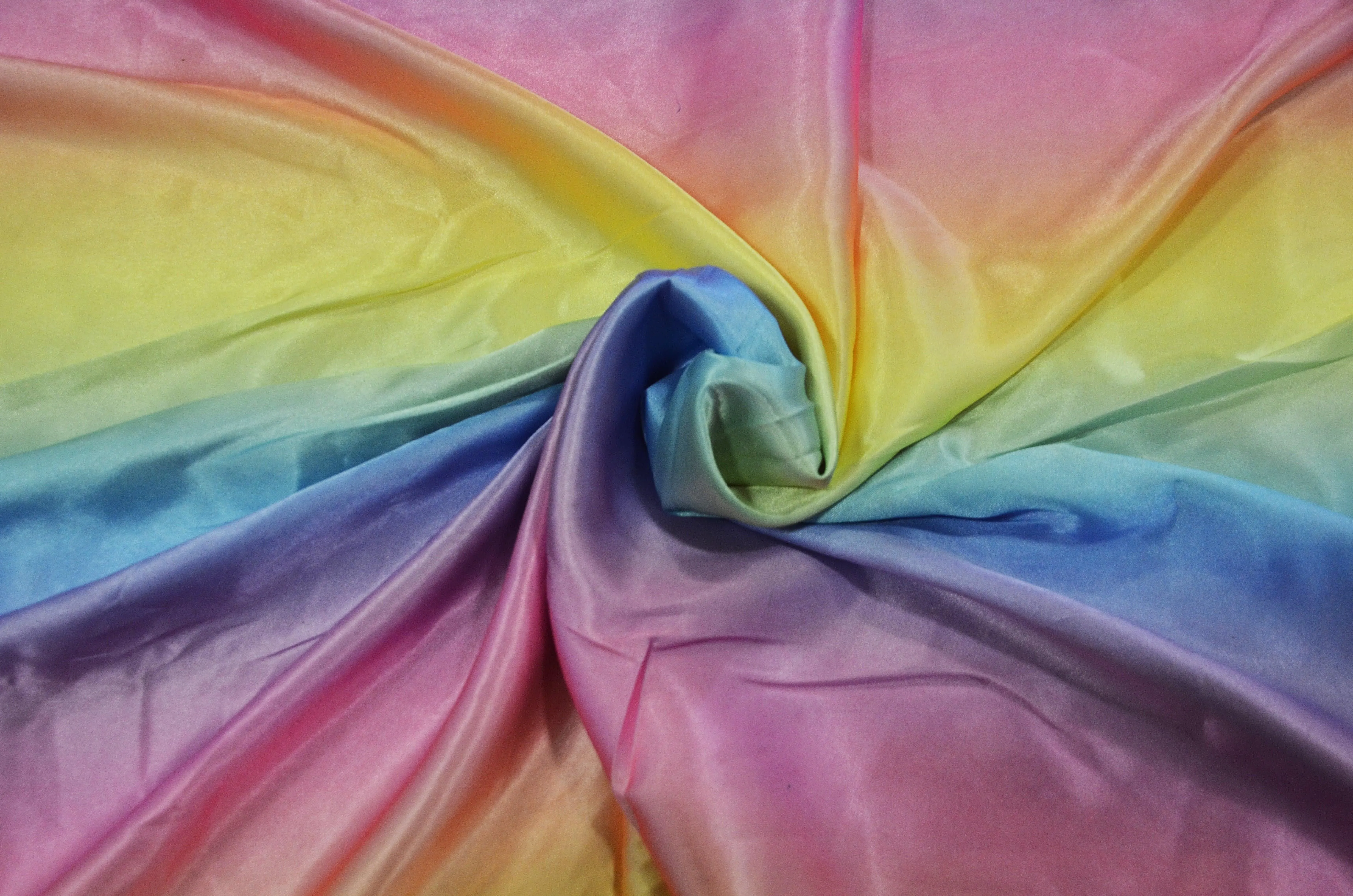 Multi Color Rainbow Satin Fabric | Rainbow Charmeuse Fabric | Ombre Satin Fabric | 60" Wide | Silky Soft Satin in a Rainbow color wave |