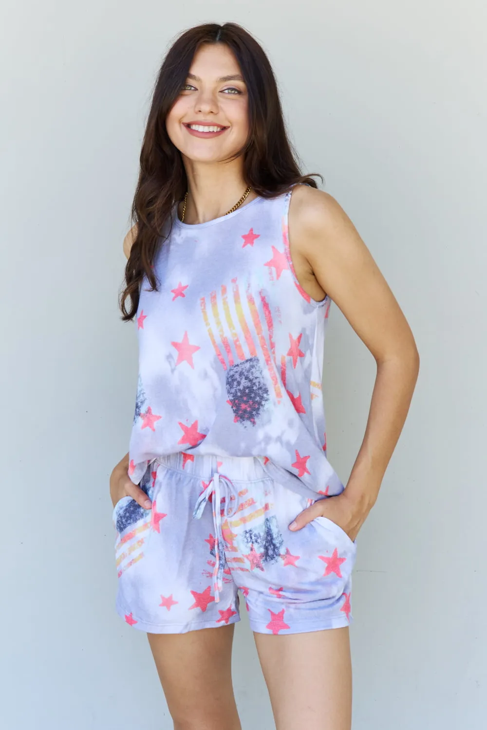 ODDI Full Size Tie-Dye Star Printed Loungewear Set