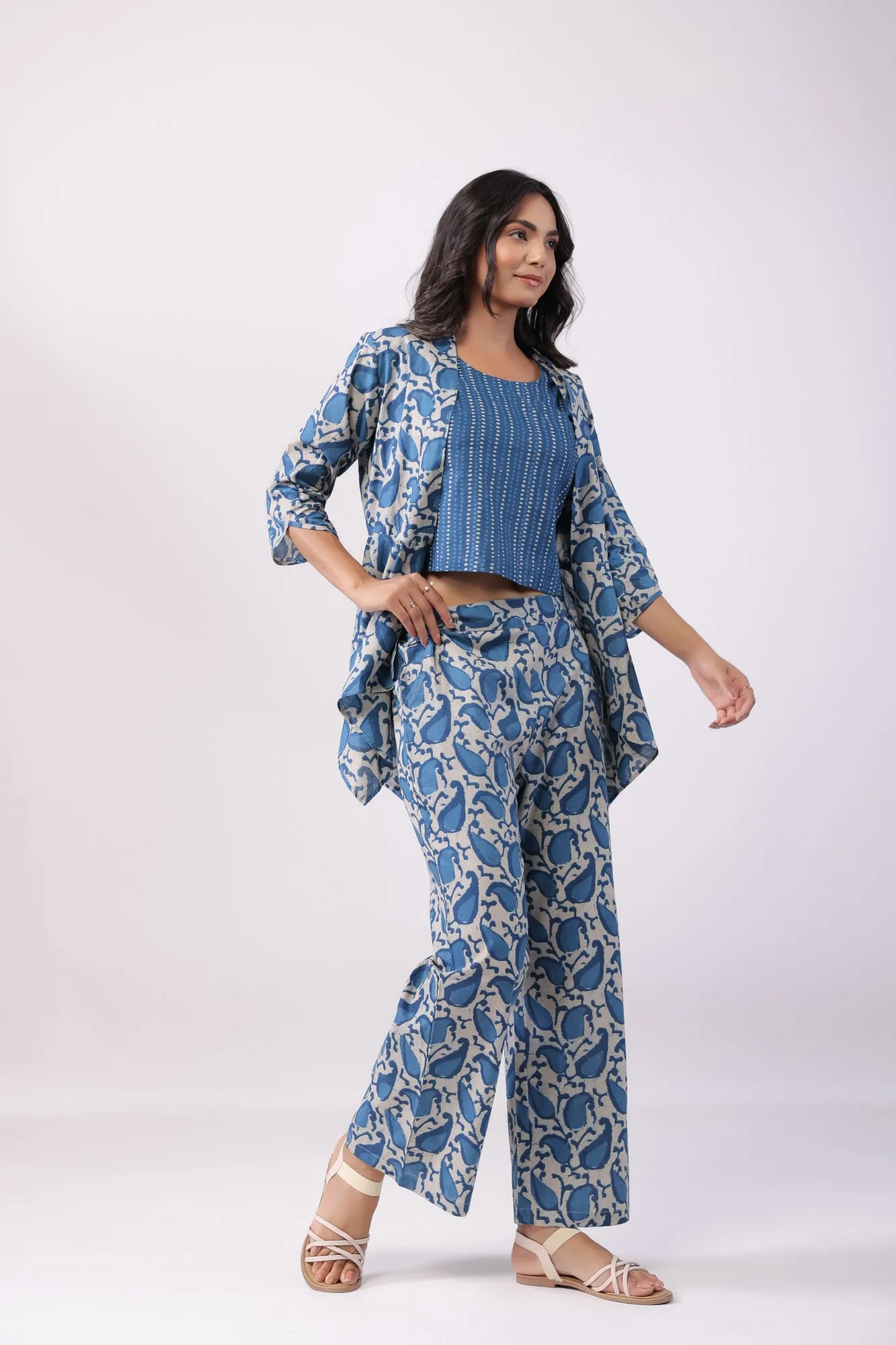 Paisley Stripe Blue Three Piece Cotton Co-ord Set