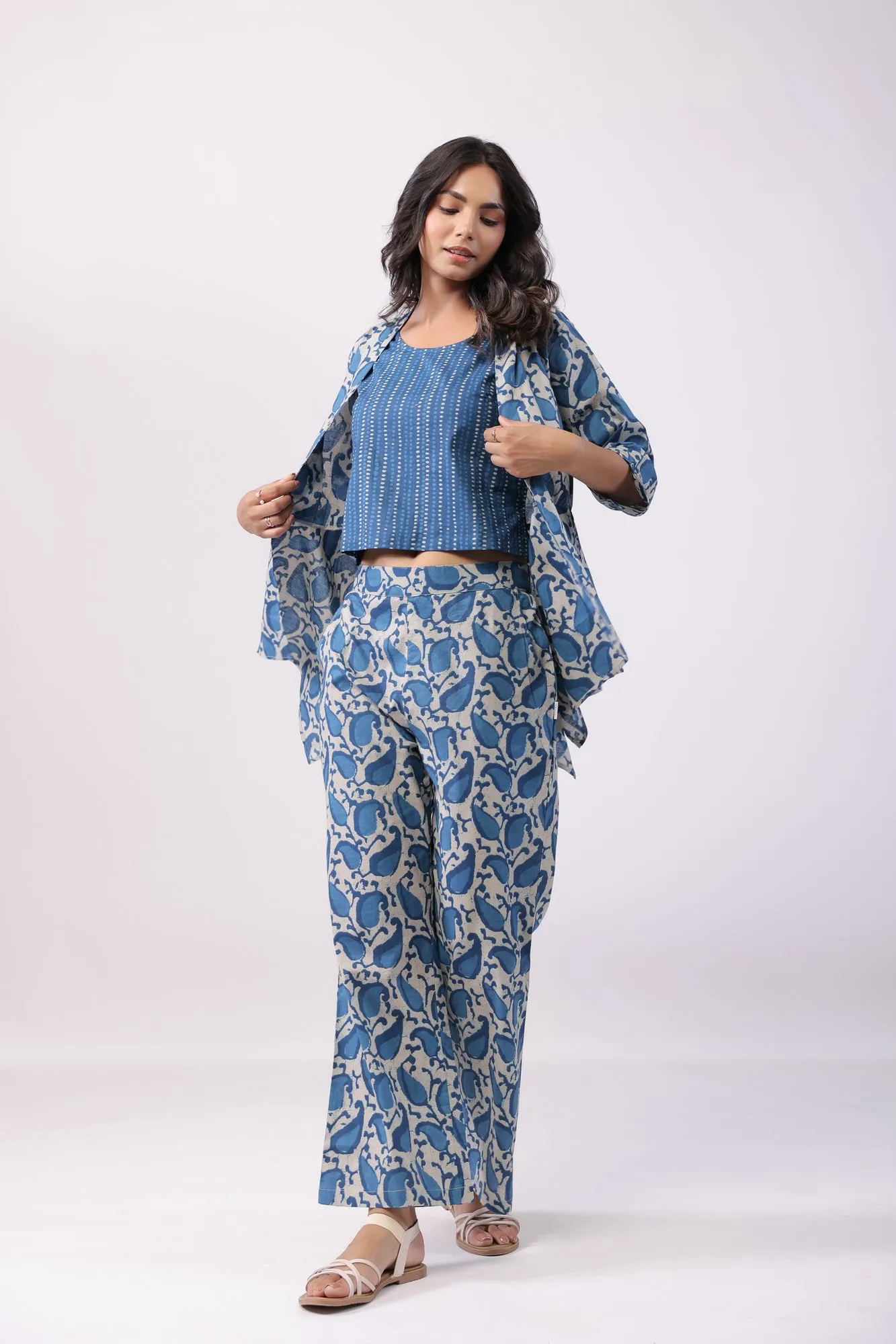 Paisley Stripe Blue Three Piece Cotton Co-ord Set