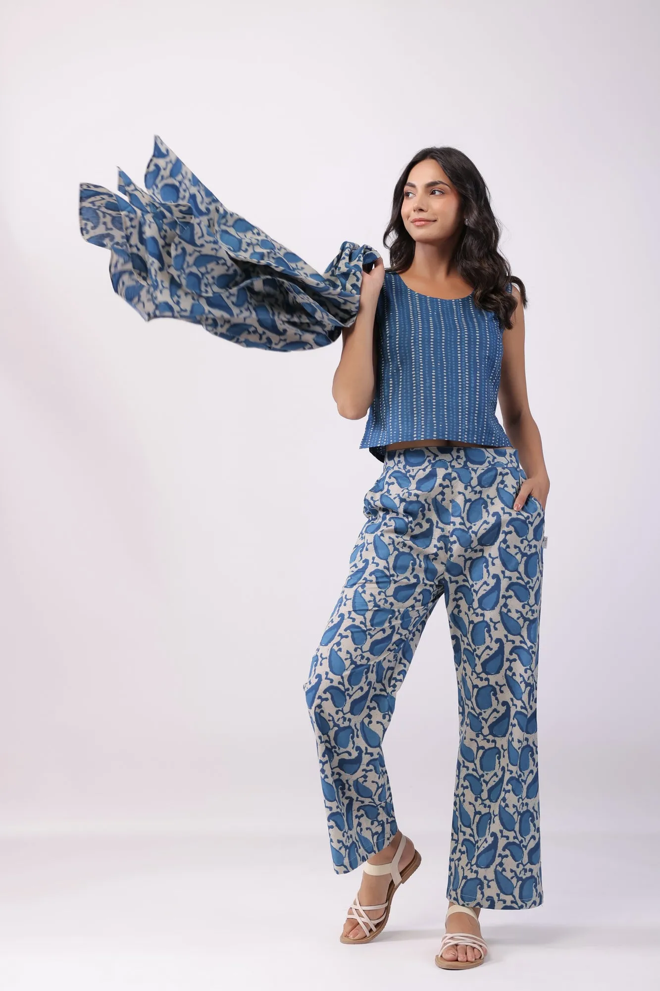 Paisley Stripe Blue Three Piece Cotton Co-ord Set