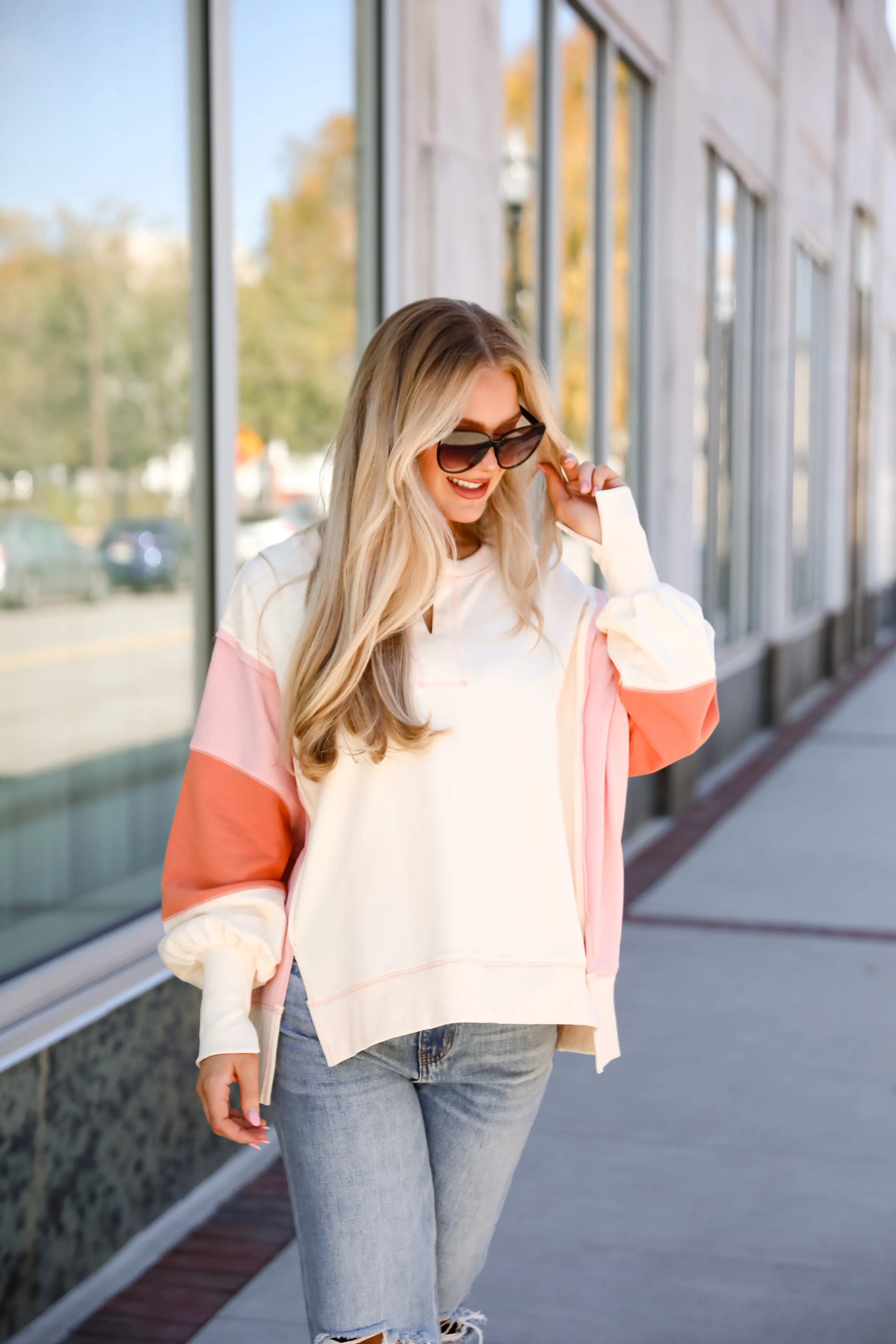 Perfect Coziness Cream Color Block Pullover