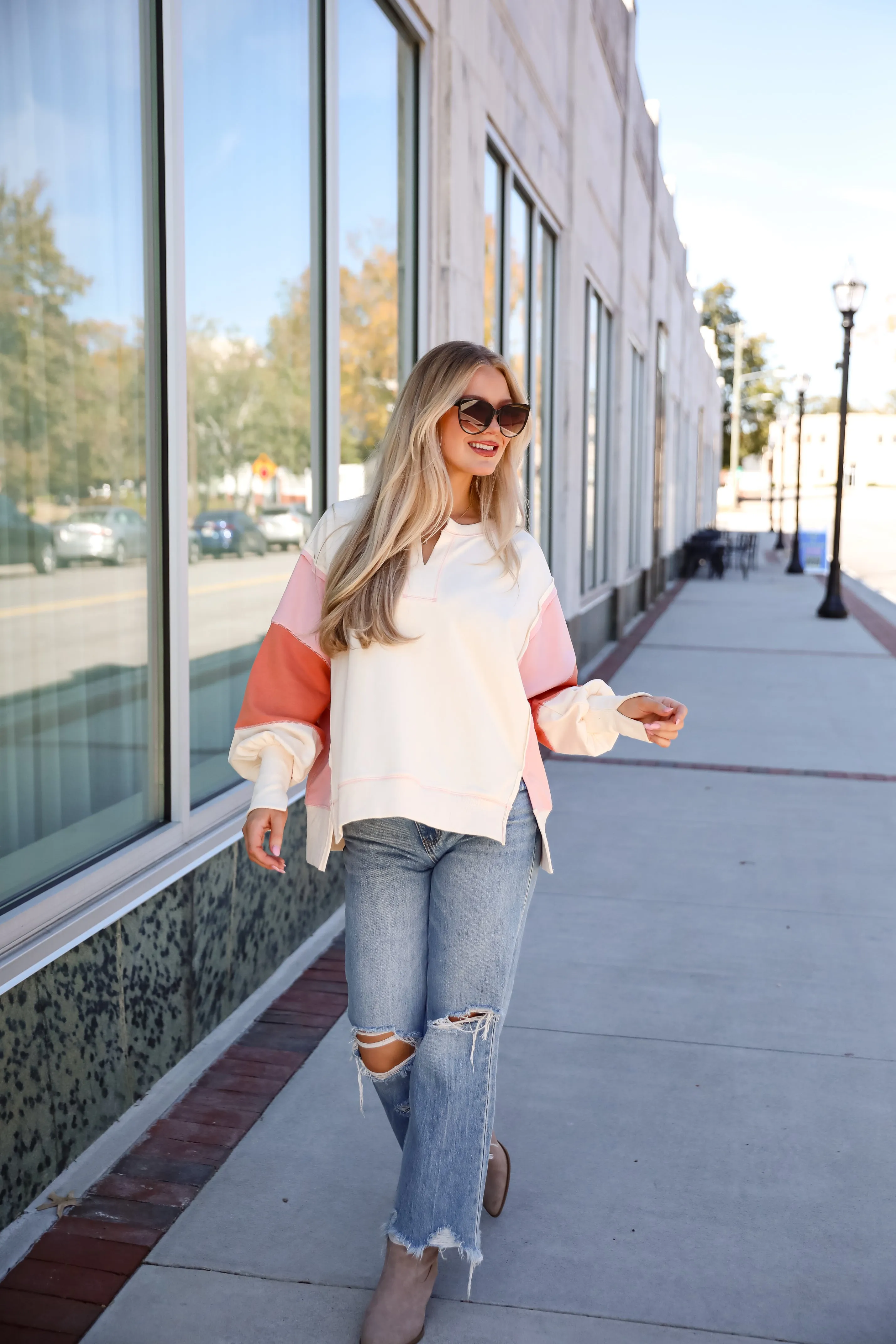 Perfect Coziness Cream Color Block Pullover