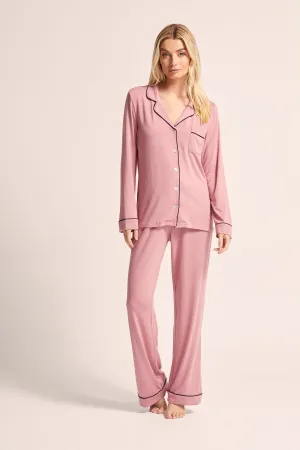 Petra Tencel™ Lounge Pyjama Set - Dusty Rose with Black Piping