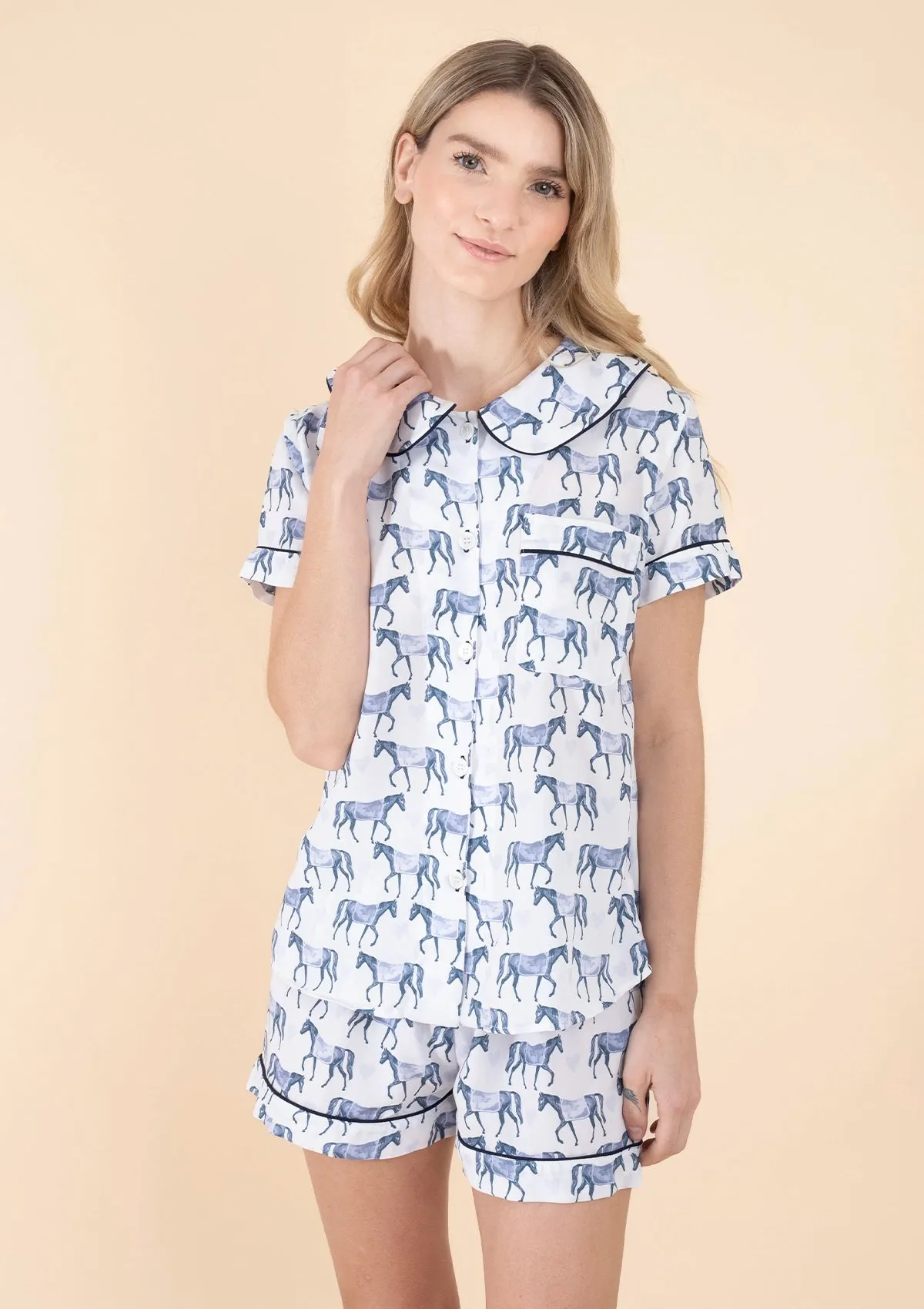 Ponyland Be Mine PJ'S Set Short Sleeve | Blue | Equestrian Sleepwear Collection